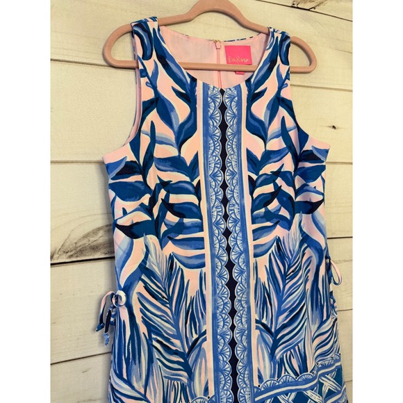 Lilly Pulitzer Sleeveless Tropical Leaf Print Dress Size 12 Pink Blue - Picture 2 of 8